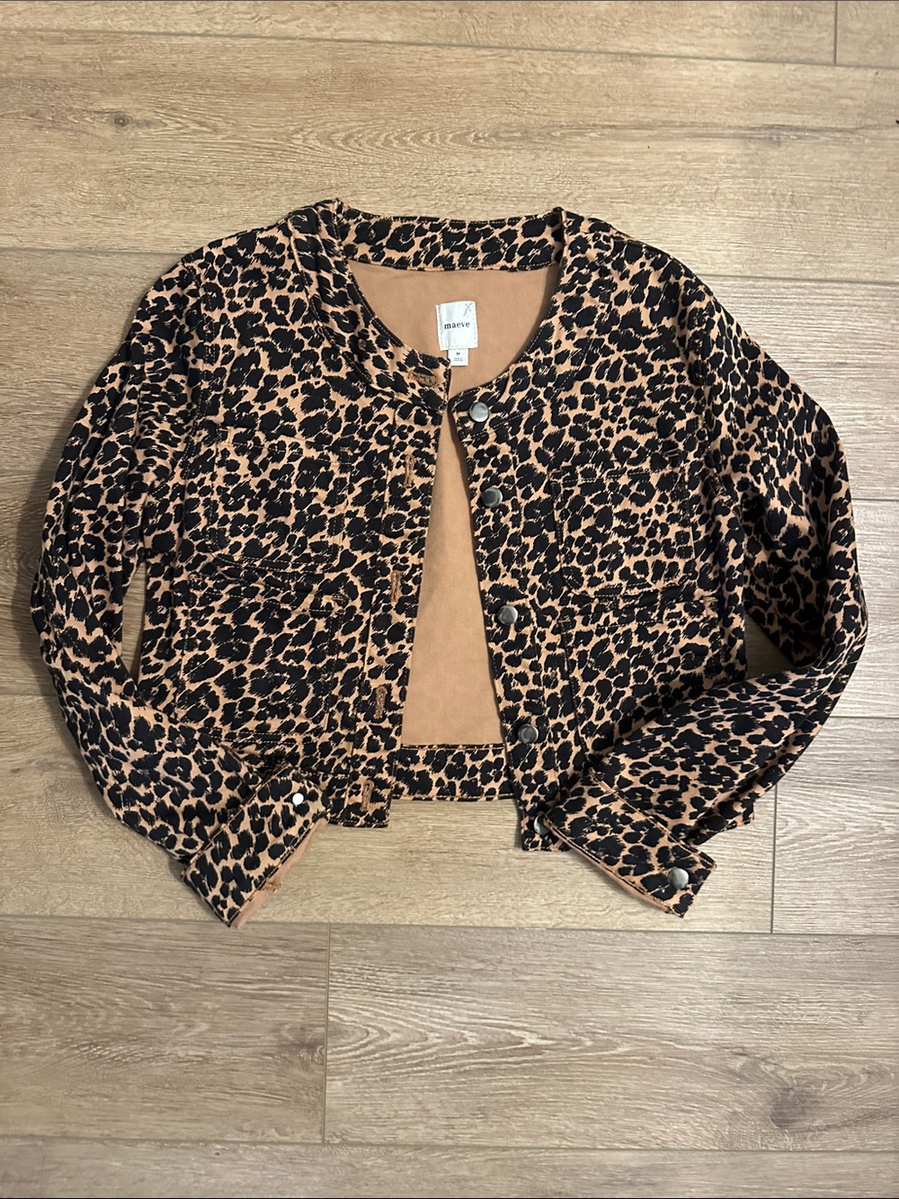 Maeve - Leopard Print Cropped Jacket - Tan/Black